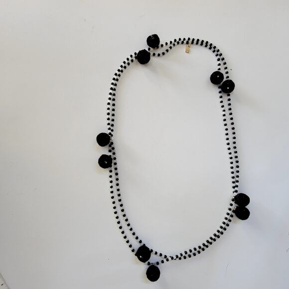 Vintage Black Beaded Double Strand Necklace with Large Textured Round Accents - Picture 1 of 10